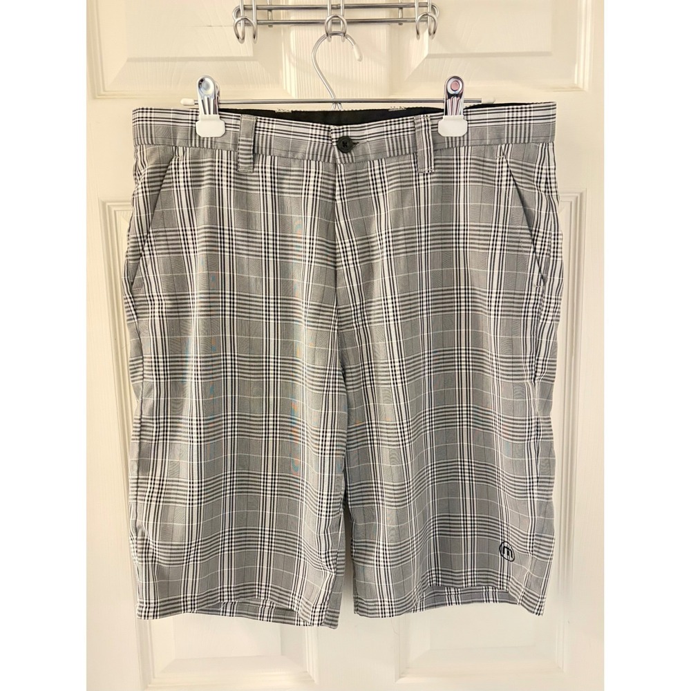 TravisMathew Men's 34 Gray Plaid Stretch Performance Golf Shorts